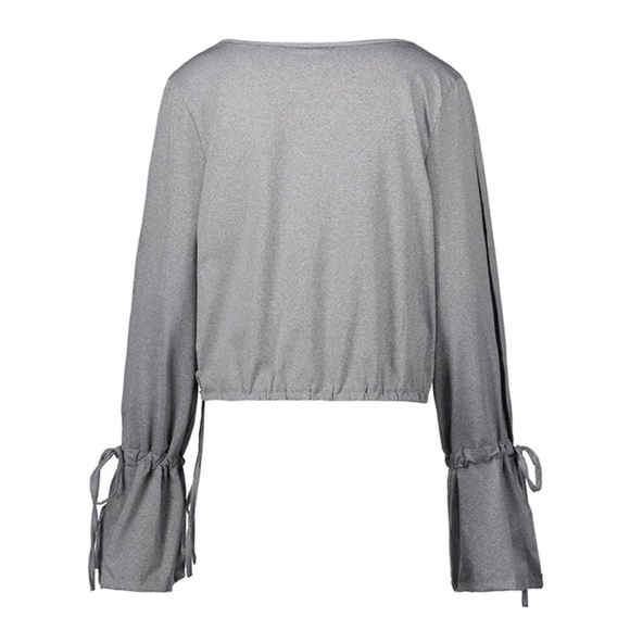 💥 LAST ONE Tie Waist Split Bell Sleeve Crop Top - Picture 4 of 4